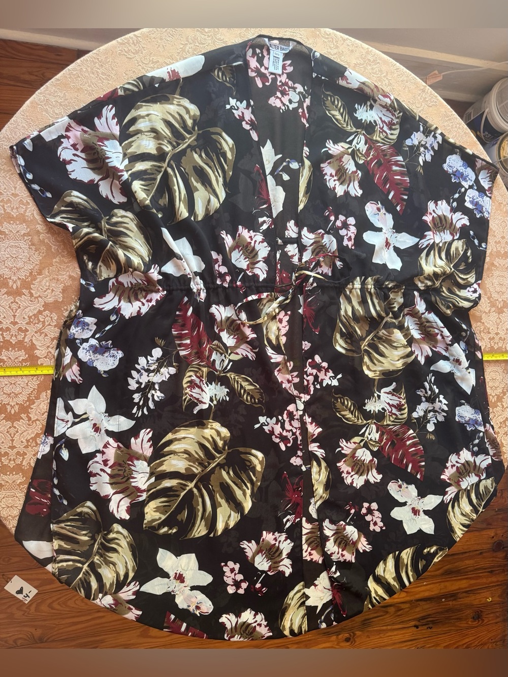 Floral Print Kimono beach cover-up in Black, Olive, Cream & Rose